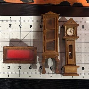 Vintage Miniature Dollhouse Wooden Furniture - Brown and Red